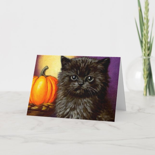 Convite Vintage Halloween Kitten (Frente)