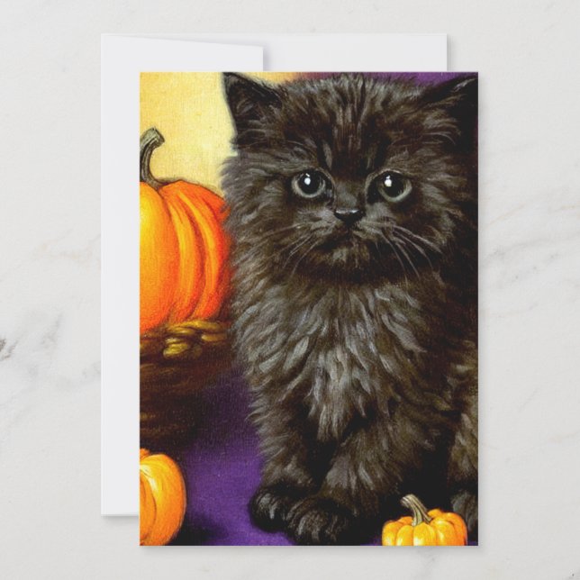 Convite Vintage Halloween Kitten (Frente)