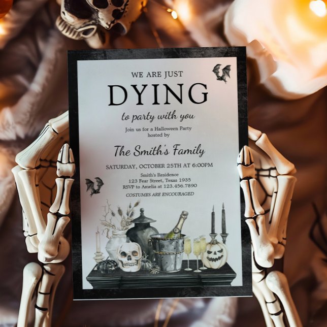 Convite Vintage Halloween Party (Dying to Party with you Vintage Halloween Party Invitation)