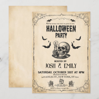 Convite Vintage Halloween Party Adulto Skull