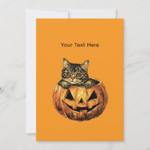 Convite Vintage Halloween Pumpkin Gatinho