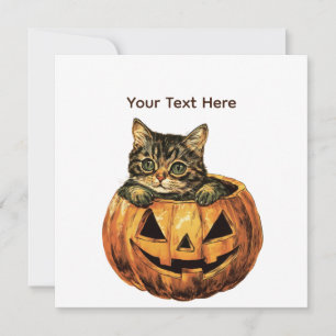 Convite Vintage Halloween Pumpkin Gatinho