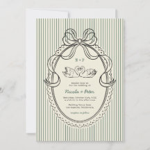 Vintage Hand Drawn Swan Green Stripes Wedding