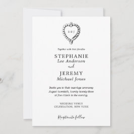 Convite Vintage Heart Black and White Invitation