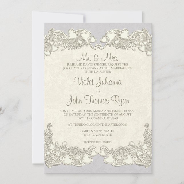 Convite Vintage Hearts Country Violet (Frente)