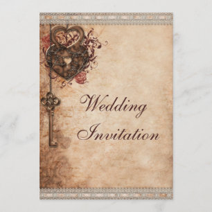 Convite Vintage Hearts Lock and Key Wedk