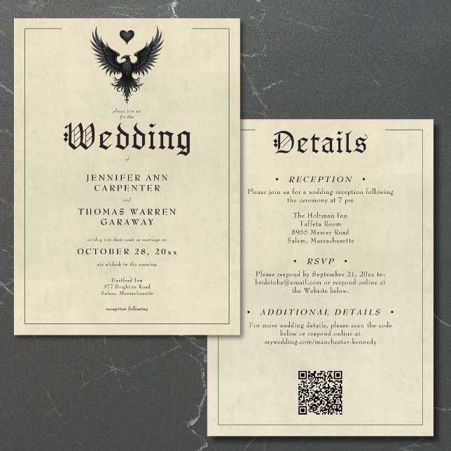 Convite Vintage Heraldry Bird Insignia (Vintage Heraldry Bird Insignia Two Sided Wedding Invitation)