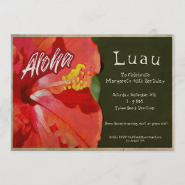 Convite Vintage Hibiscus Luau Beach Party Birthday