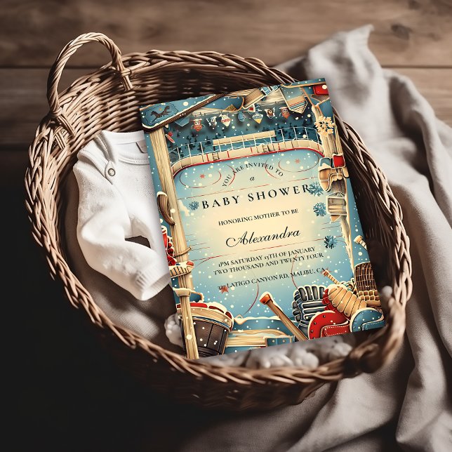 Convite Vintage Hockey Baby Shower (Criador carregado)