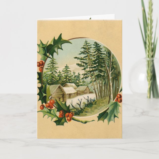 Convite Vintage Holiday Christmas Greeting Invitations (Frente)