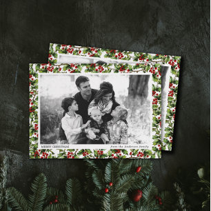 Convite Vintage Holly Photo Frame Christmas