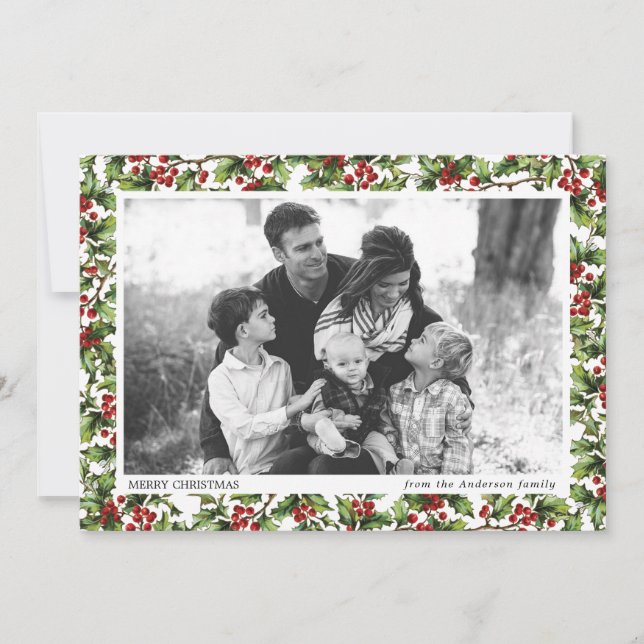 Convite Vintage Holly Photo Frame Christmas (Frente)