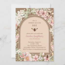 Convite Vintage Honey Bee Wildflower Segundo Aniversário