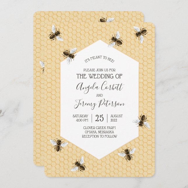 Convite Vintage Honeybee Wedding (Frente/Verso)
