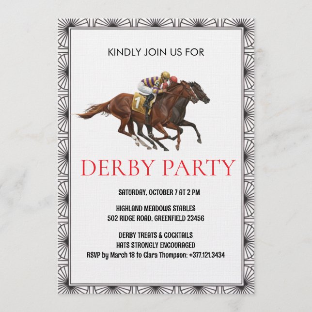 Convite Vintage Horse Race Derby Party Invitation (Frente)
