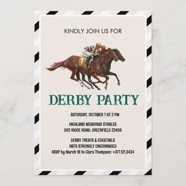 Convite Vintage Horse Race Derby Party Invitation (Frente)