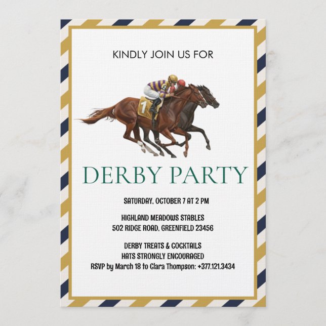 Convite Vintage Horse Race Derby Party Invitation (Frente)