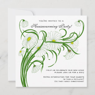 Convite Vintage Housearming, Gerber Daisy Floral