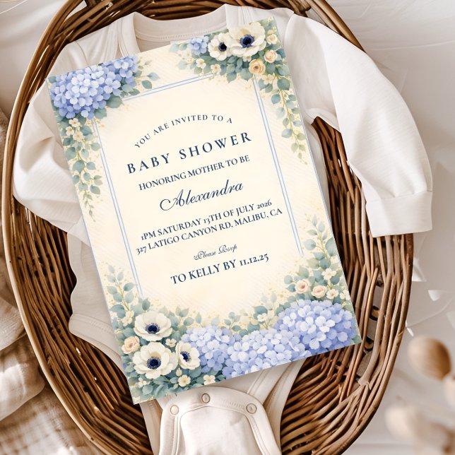 Convite Vintage Hydrangea Floral Frame Baby Shower (Criador carregado)