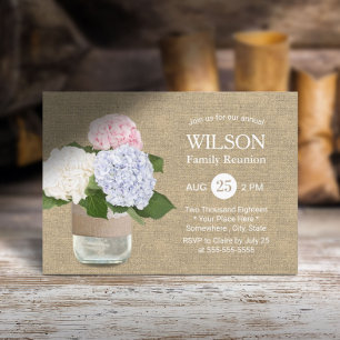 Convite Vintage Hydrangea Mason Jar Family Reunion