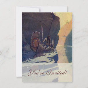 Convite Vintage Indian Canoe remando Sun Classic