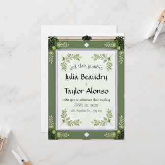 Convite Vintage-Inspired Green Floral Border invitation