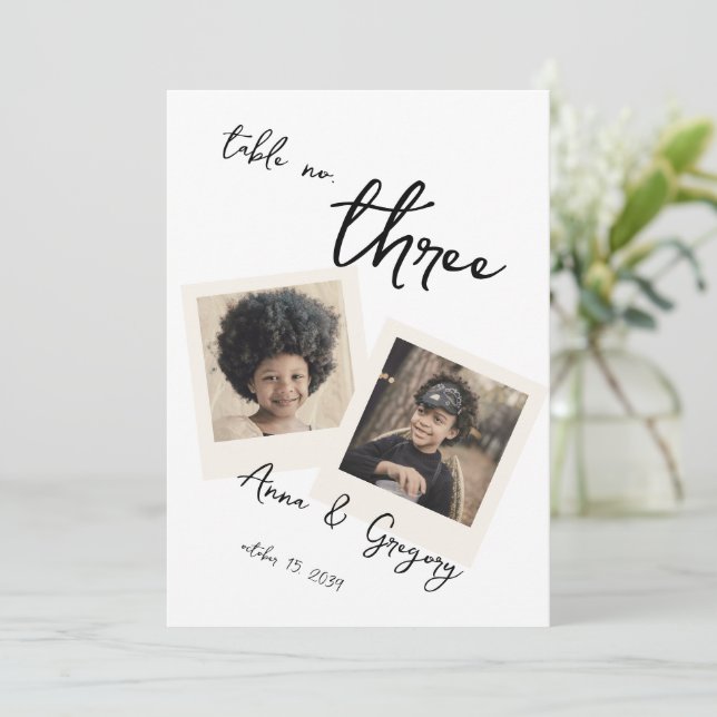 Convite Vintage Instant Photo Handwriting 5x7 Table Number (Em pé/Frente)