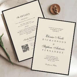 Convite Vintage Ivory & Black All in One Old Money Wedding