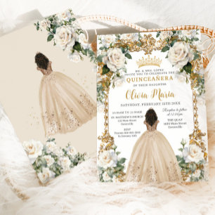 Convite Vintage Ivory Champagne Vestido Floral Quinceanera