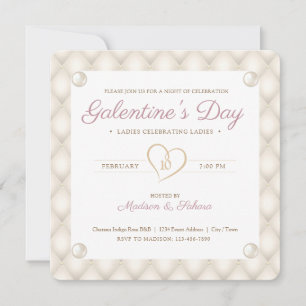 Convite Vintage Ivory, Dourado, e Pearls Galentine