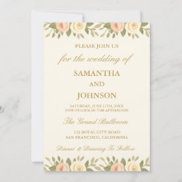 Convite Vintage Ivory Floral Elegant Wedding Invitation