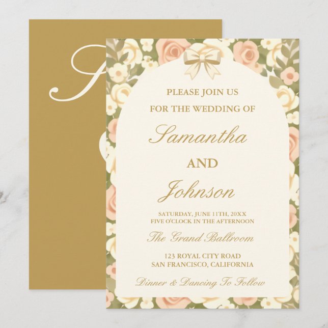 Convite Vintage Ivory Script Wedding Invitation (Frente/Verso)