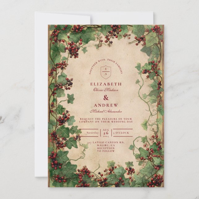 Convite Vintage Ivy e Berries Wedding (Frente)