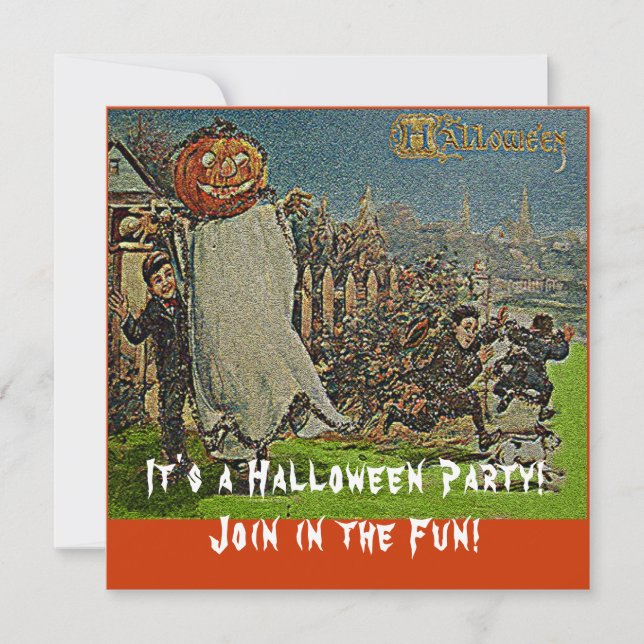 Convite Vintage Jack o'Lantern Scarecrow e Boys (Frente)