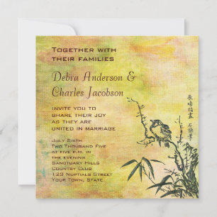 Convite Vintage Japonês Bird Wedding