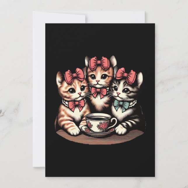 Convite Vintage Kittens Tea Party (Frente)