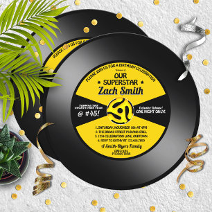 Convite Vintage Label Vinyl 45 Record Festa de aniversári