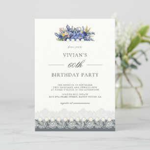 Convite Vintage Lace and Pearls Floral 60º aniversário