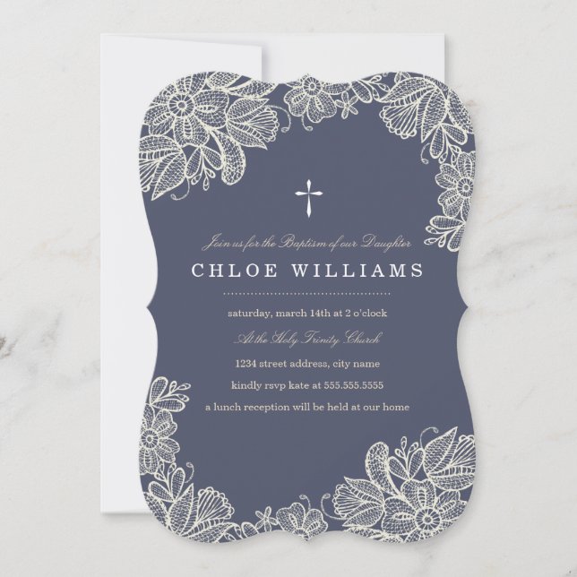 Convite Vintage Lace Baptism (Frente)