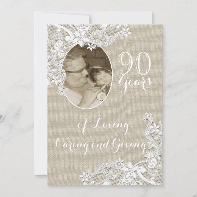 Convite Vintage Lace Birthday com Foto (Frente)