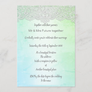 Convite Vintage lace bonito, casamento elegante azul-verde