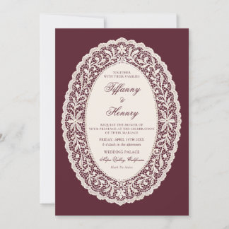 Convite Vintage Lace Burgundy Wedding Invitation