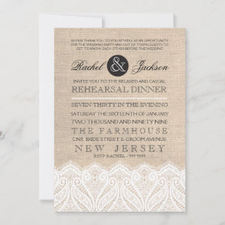 Convite Vintage Lace & Burlap - Janto de ensaio