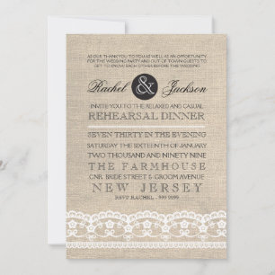 Convite Vintage Lace & Burlap - Janto de ensaio