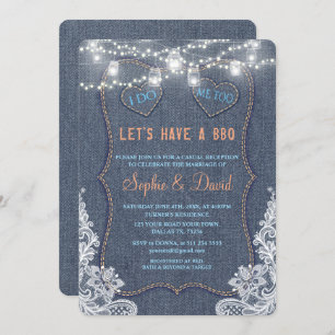 Convite Vintage Lace Denim Blue String Lights I Do CHURRAS