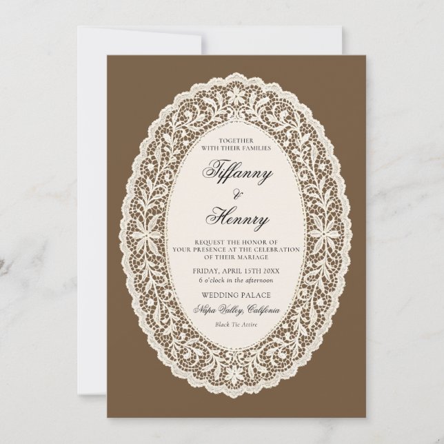 Convite Vintage Lace Doily Wedding Invitation (Frente)