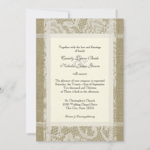 Convite Vintage Lace e Burlap no Felt Paper 7x5 Casamento