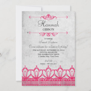 Convite Vintage Lace (Grunge Look) Sweet 16 Invitation