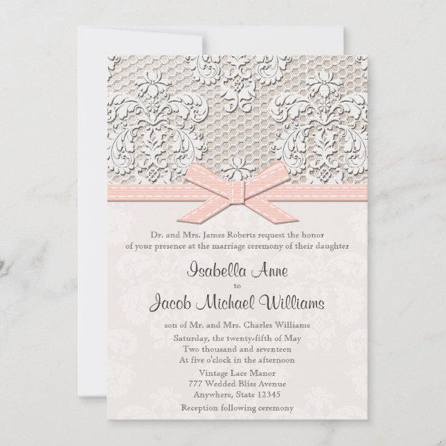 Convite Vintage-Lace Invitations Pink (Frente)
