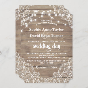 Convite Vintage Lace Old Barn String Luzes Casamento